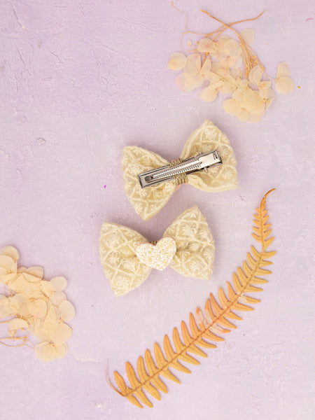 Heart Appliqued Bow Alligator Clips- Yellow