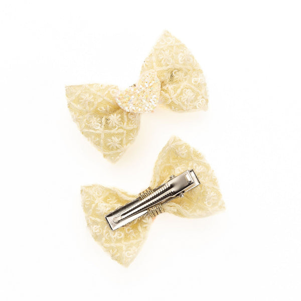 Heart Appliqued Bow Alligator Clips- Yellow