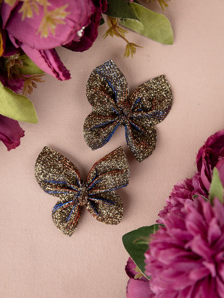 Set of 2 Glittery Butterfly Alligator Hair Clips- Bronze