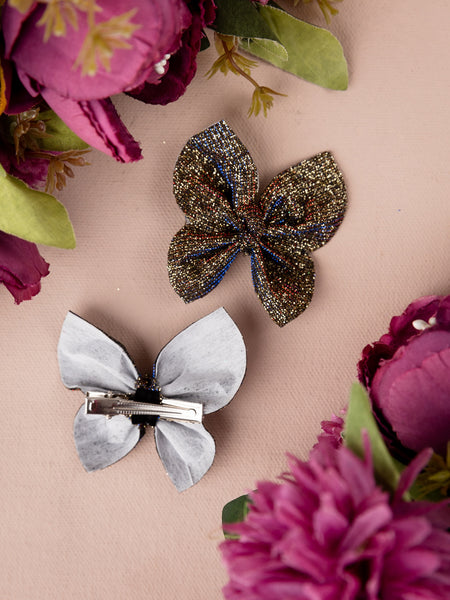 Set of 2 Glittery Butterfly Alligator Hair Clips- Bronze