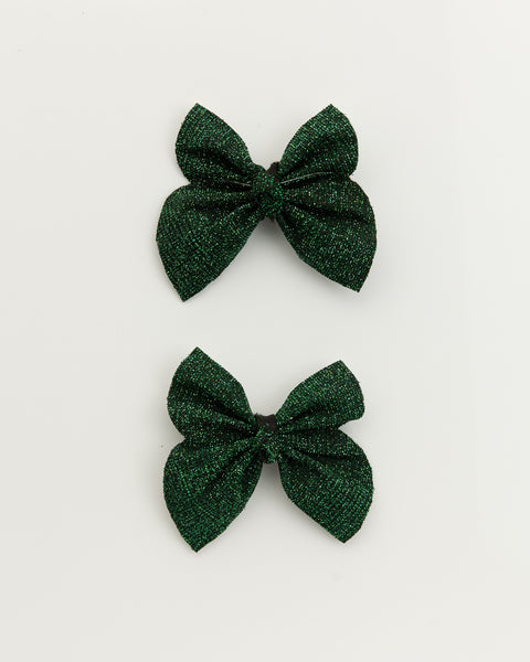 Set of 2 Glittery Butterfly Alligator Hair Clips- Dark Green