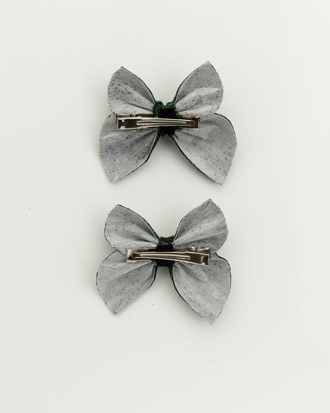 Set of 2 Glittery Butterfly Alligator Hair Clips- Dark Green