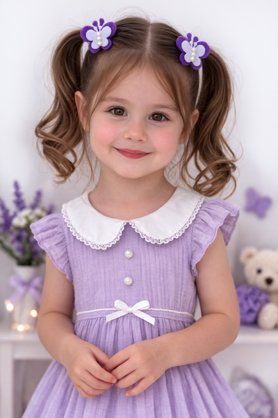 Set Of 2 Butterfly and Pearl Alligator Clip- Purple