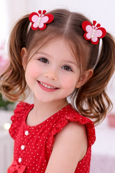 Set Of 2 Butterfly and Pearl Alligator Clip- Red