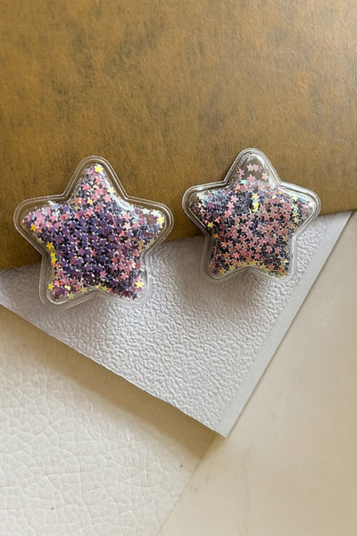 Set of 2 Sparkle filled Star Alligator Clip- Purple