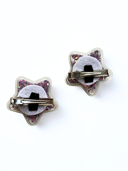 Set of 2 Sparkle filled Star Alligator Clip- Purple