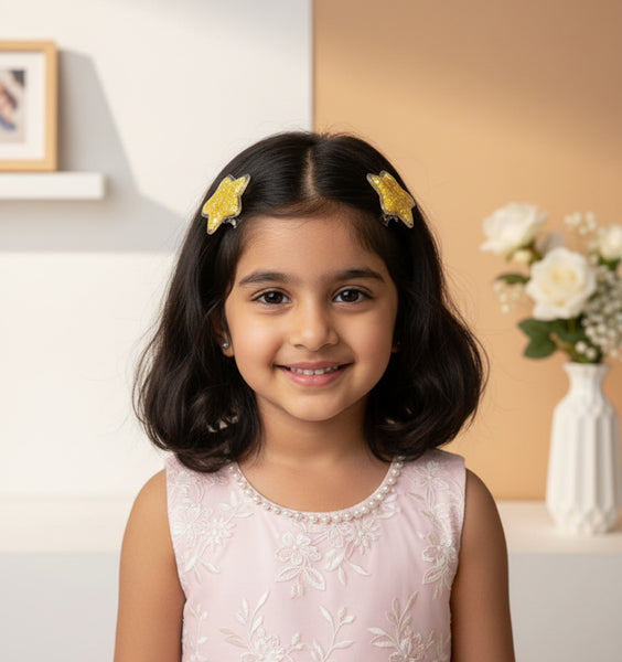 Set of 2 Sparkle filled Star Alligator Clip- Yellow