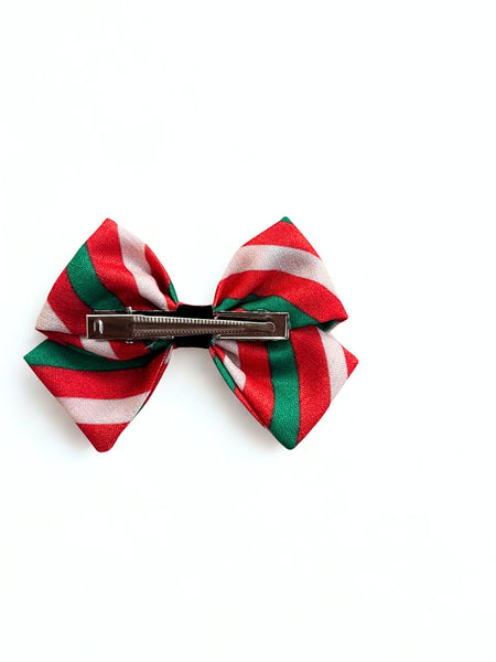 Christmas Jolly Striped Bow Alligator Clip- Multicolor