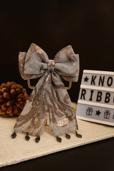 Party Wear Designer Pearl Bow Alligator clip- Grey