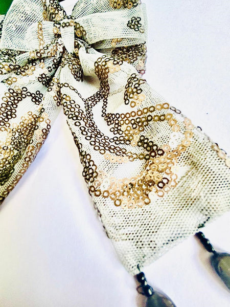 Party Wear Designer Pearl Bow Alligator clip- Grey