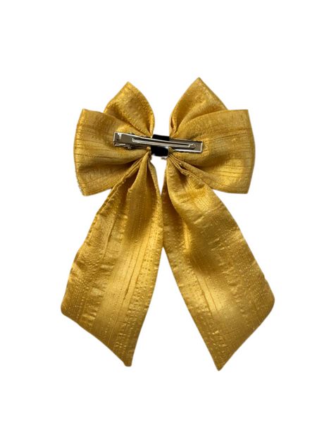 Valentine Pearl Embellished Sailor Bow Alligator Clip- Golden