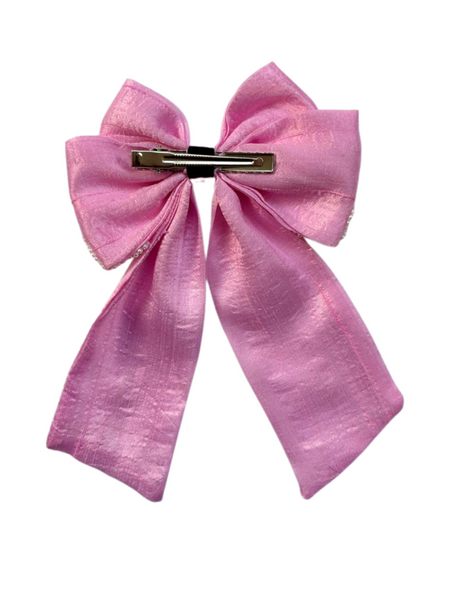 Valentine Pearl Embellished Sailor Bow Alligator Clip- Pink