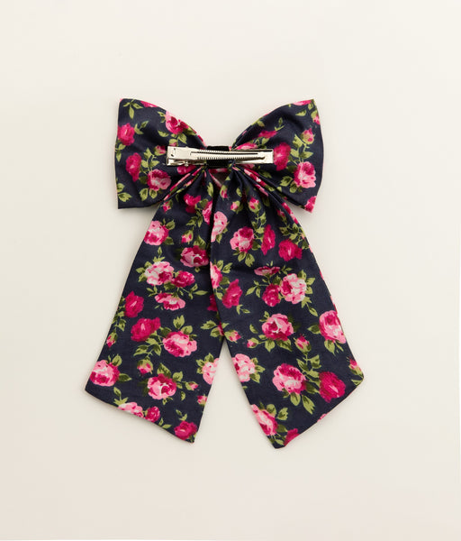 Oversized Floral Sailor Bow Alligator Hair Clip- Black & Pink