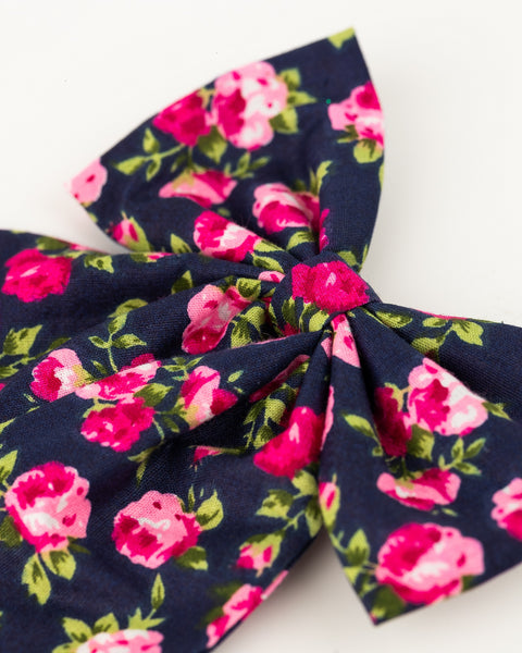 Oversized Floral Sailor Bow Alligator Hair Clip- Black & Pink
