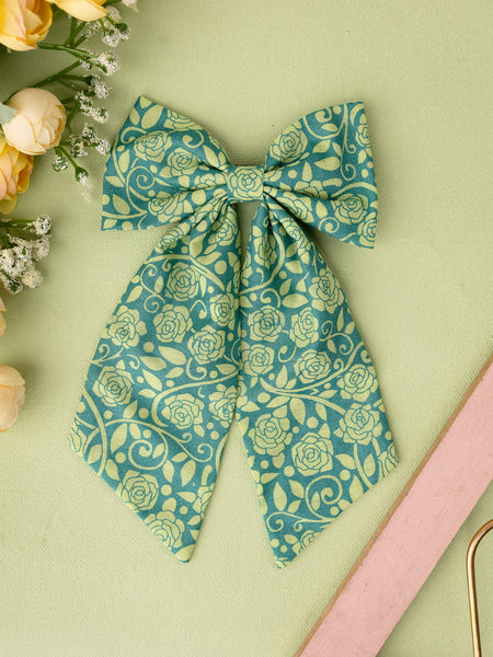 Oversized Floral Sailor Bow Alligator Hair Clip- Forest Green