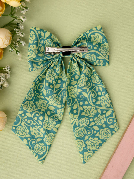 Oversized Floral Sailor Bow Alligator Hair Clip- Forest Green
