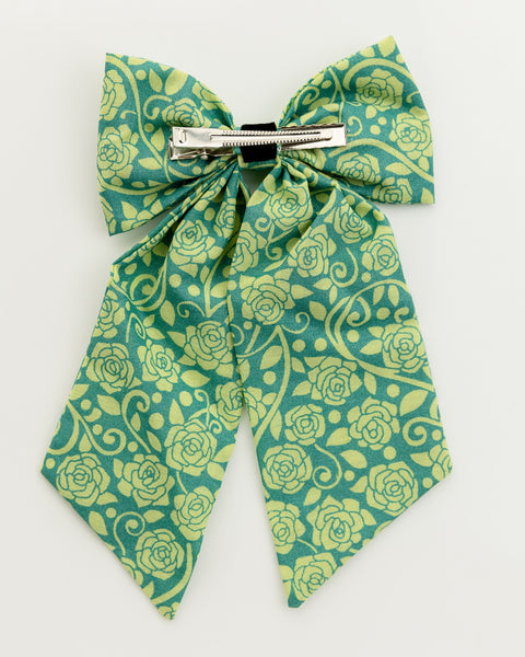 Oversized Floral Sailor Bow Alligator Hair Clip- Forest Green