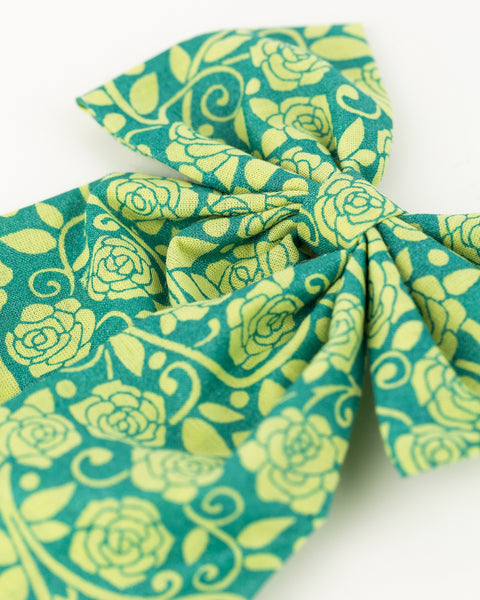 Oversized Floral Sailor Bow Alligator Hair Clip- Forest Green