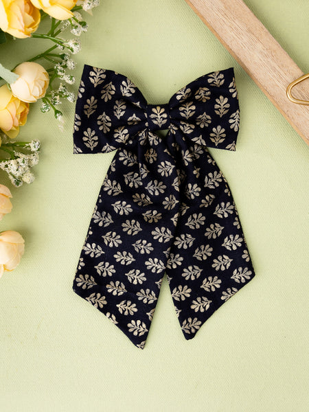 Oversized Printed Sailor Bow Alligator Hair Clip- Black & Golden