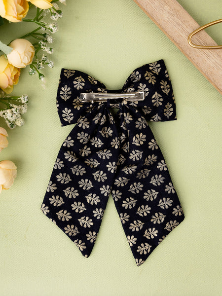 Oversized Printed Sailor Bow Alligator Hair Clip- Black & Golden