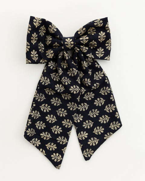 Oversized Printed Sailor Bow Alligator Hair Clip- Black & Golden