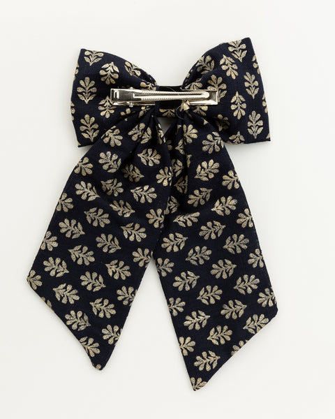 Oversized Printed Sailor Bow Alligator Hair Clip- Black & Golden