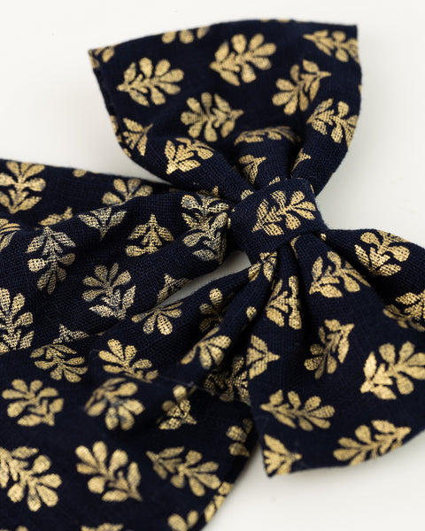 Oversized Printed Sailor Bow Alligator Hair Clip- Black & Golden