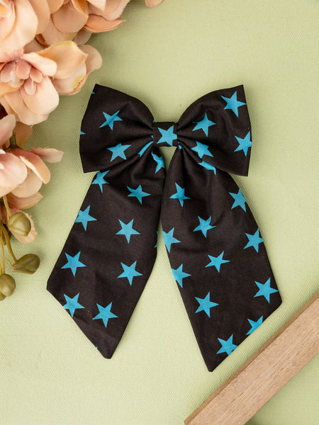 Oversized Star Print Sailor Bow Alligator Hair Clip- Black & Blue