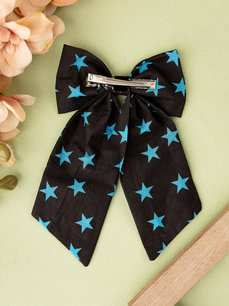 Oversized Star Print Sailor Bow Alligator Hair Clip- Black & Blue