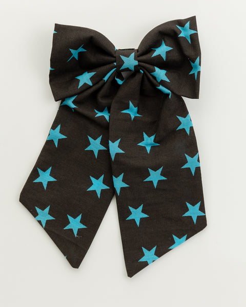 Oversized Star Print Sailor Bow Alligator Hair Clip- Black & Blue