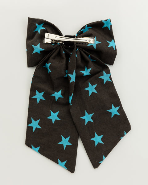 Oversized Star Print Sailor Bow Alligator Hair Clip- Black & Blue