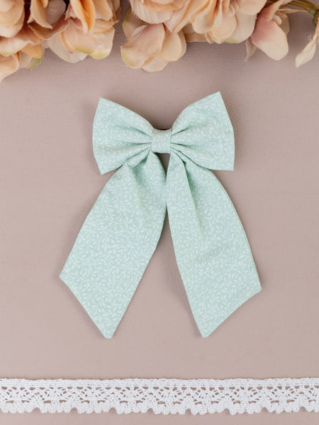 Oversized Floral Sailor Bow Alligator Hair Clip- Light Green