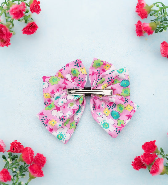 Floral Printed Multi-layered Bow Alligator Hair Clip- Pink