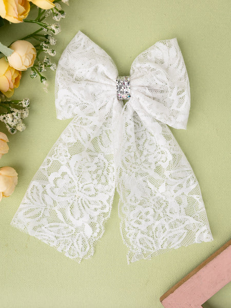 Oversized Tulle Floral Sailor Bow Alligator Hair Clip- White