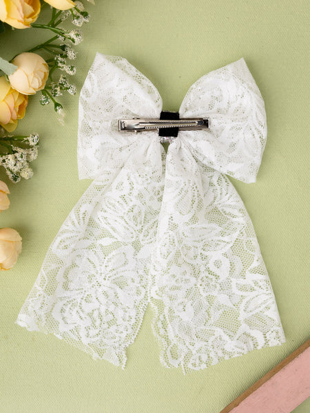 Oversized Tulle Floral Sailor Bow Alligator Hair Clip- White