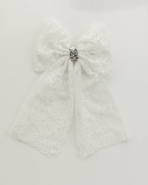 Oversized Tulle Floral Sailor Bow Alligator Hair Clip- White