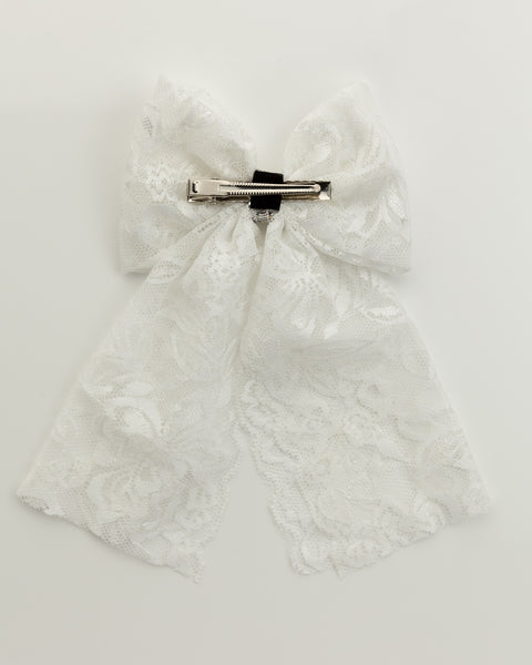 Oversized Tulle Floral Sailor Bow Alligator Hair Clip- White