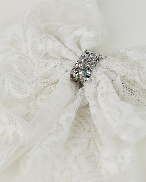 Oversized Tulle Floral Sailor Bow Alligator Hair Clip- White