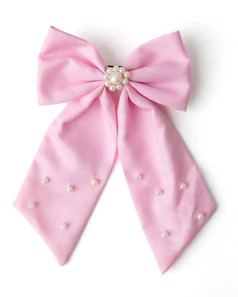 Pearl Embellished Sailor Bow Alligator Hair Clip - Light Pink