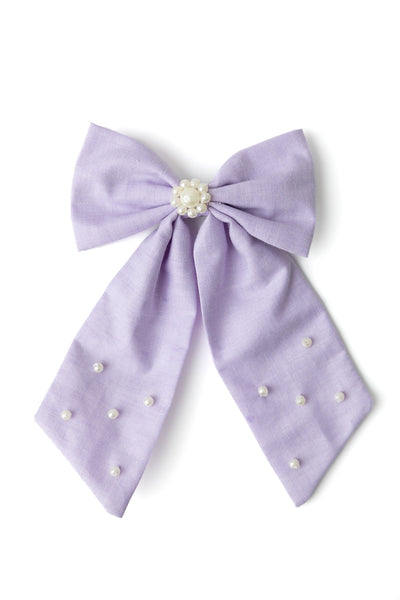 Pearl Embellished Sailor Bow Alligator Hair Clip - Lavender