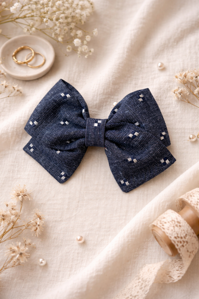 Indigo Denim Butterfly Clip- Grey