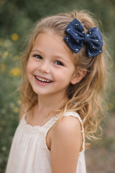 Indigo Denim Butterfly Clip- Grey