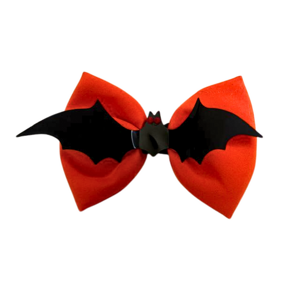 Halloween Alligator Clip Bat School Bow – Orange
