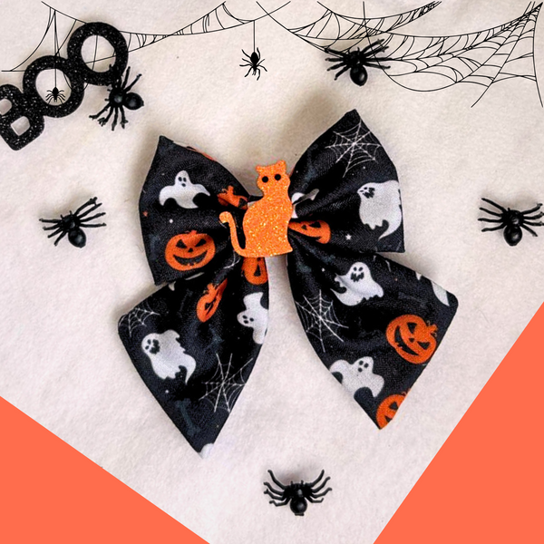 Halloween Alligator Clip Cat Bow- Black