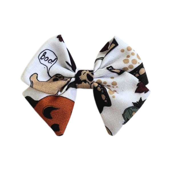 Halloween Alligator Clip School Bow- White