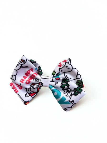 Colorful Printed Christmas Bow Alligator Clip- White