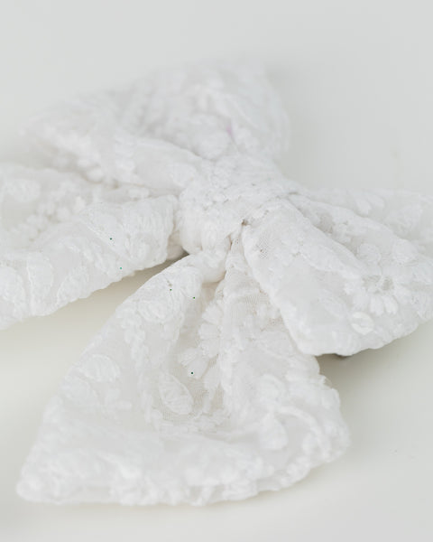 Floral Embroidered Tulle Sailor Bow Alligator Hair Clip - White