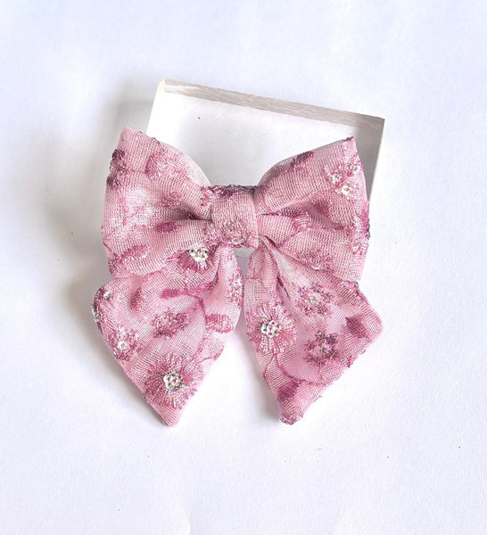 Party Wear Sequin Bow Alligator clip- Pink
