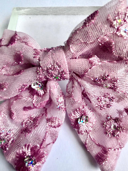 Party Wear Sequin Bow Alligator clip- Pink