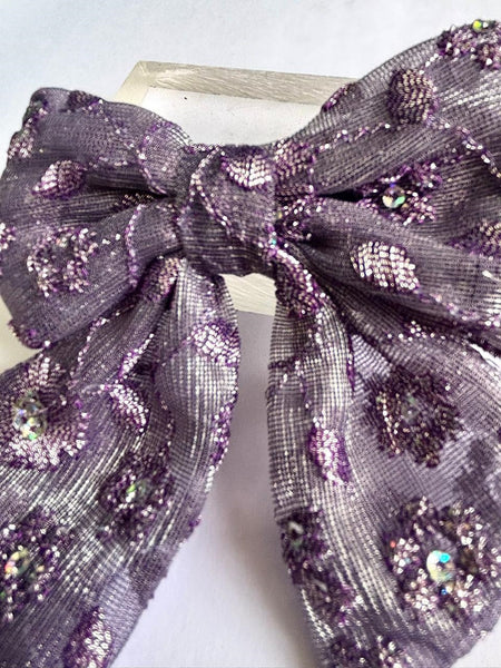 Party Wear Sequin Bow Alligator clip- Purple